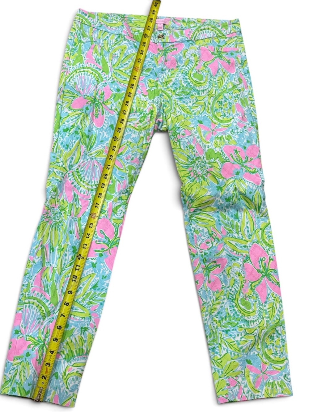 Lilly Pulitzer Bright Floral Stretch Pants - Pink & Green Sz 12 - Picture 4 of 7